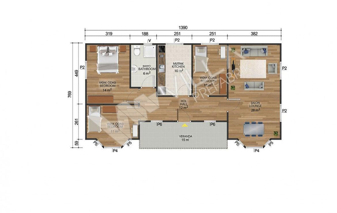 106 m² Tek Katlı Prefabrik Ev