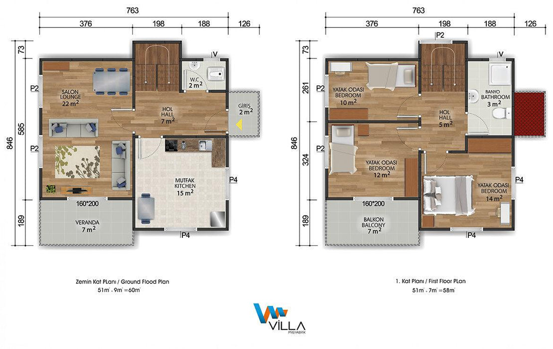 118 m² Dubleks Prefabrik Ev