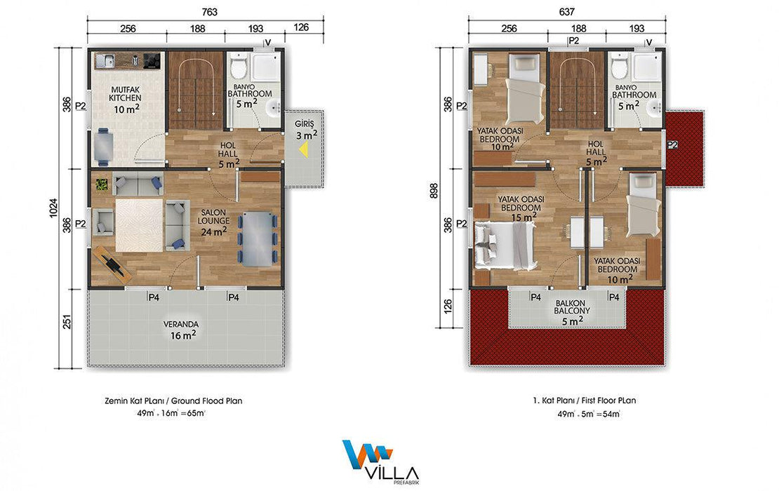 122 m² Dubleks Prefabrik Ev