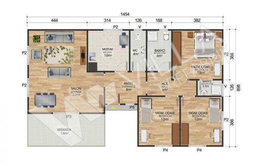 123 m² Tek Katlı Prefabrik Ev