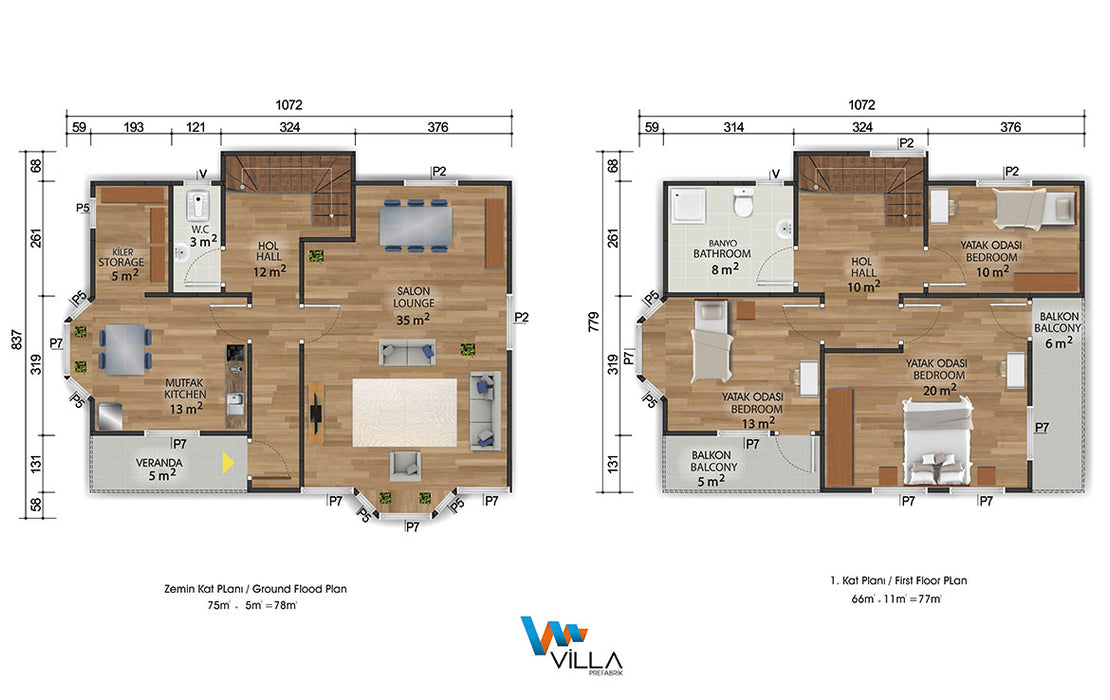 155 m² Dubleks Prefabrik Ev