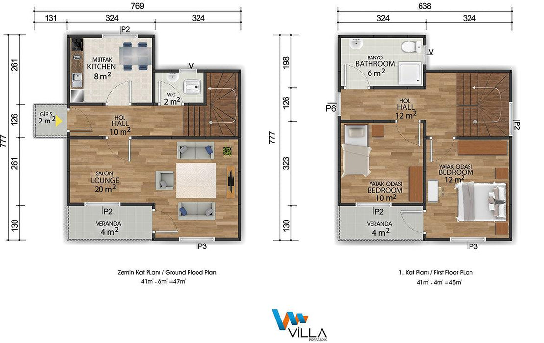 92 m² Dubleks Prefabrik Ev