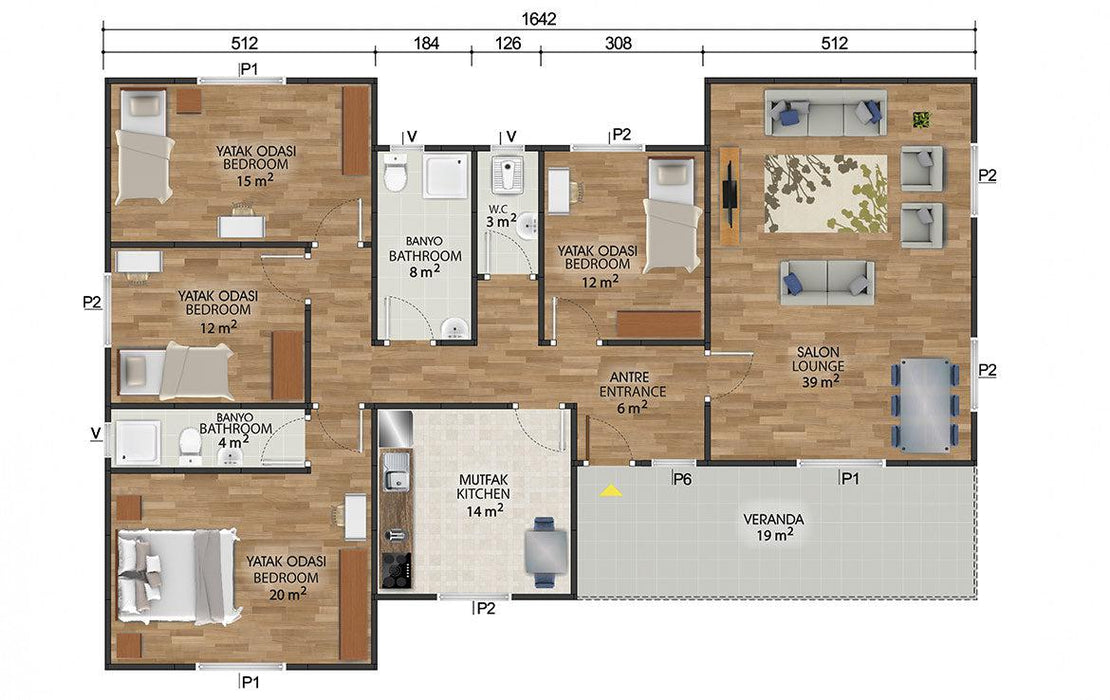 166 m² Tek Katlı Prefabrik Ev