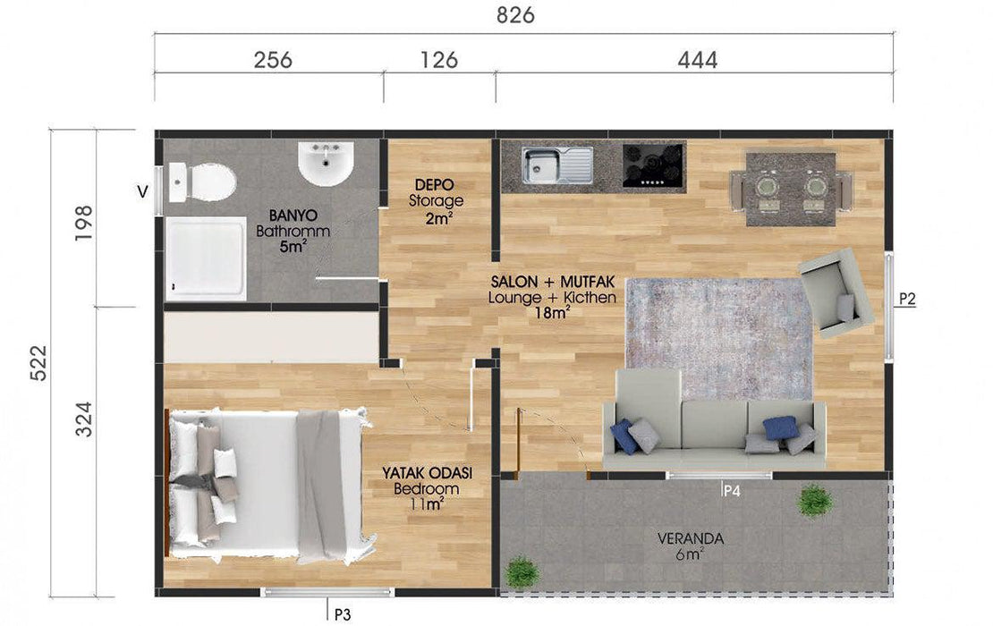 43 m² Tek Katlı Prefabrik Ev