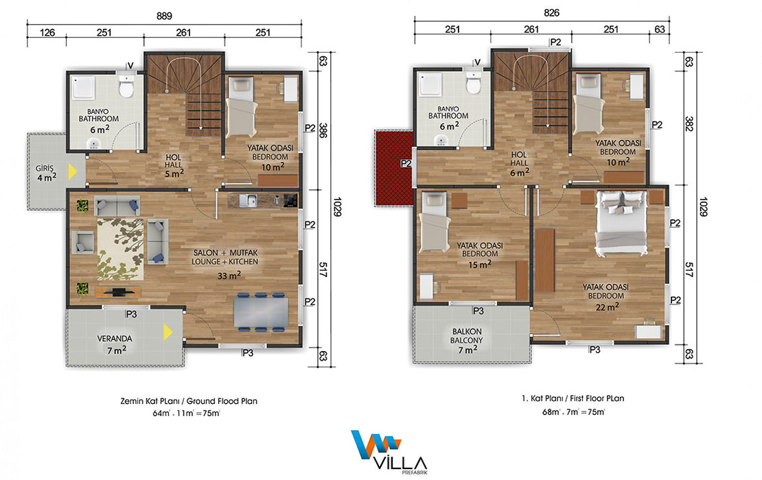 153 m² Dubleks Prefabrik Ev