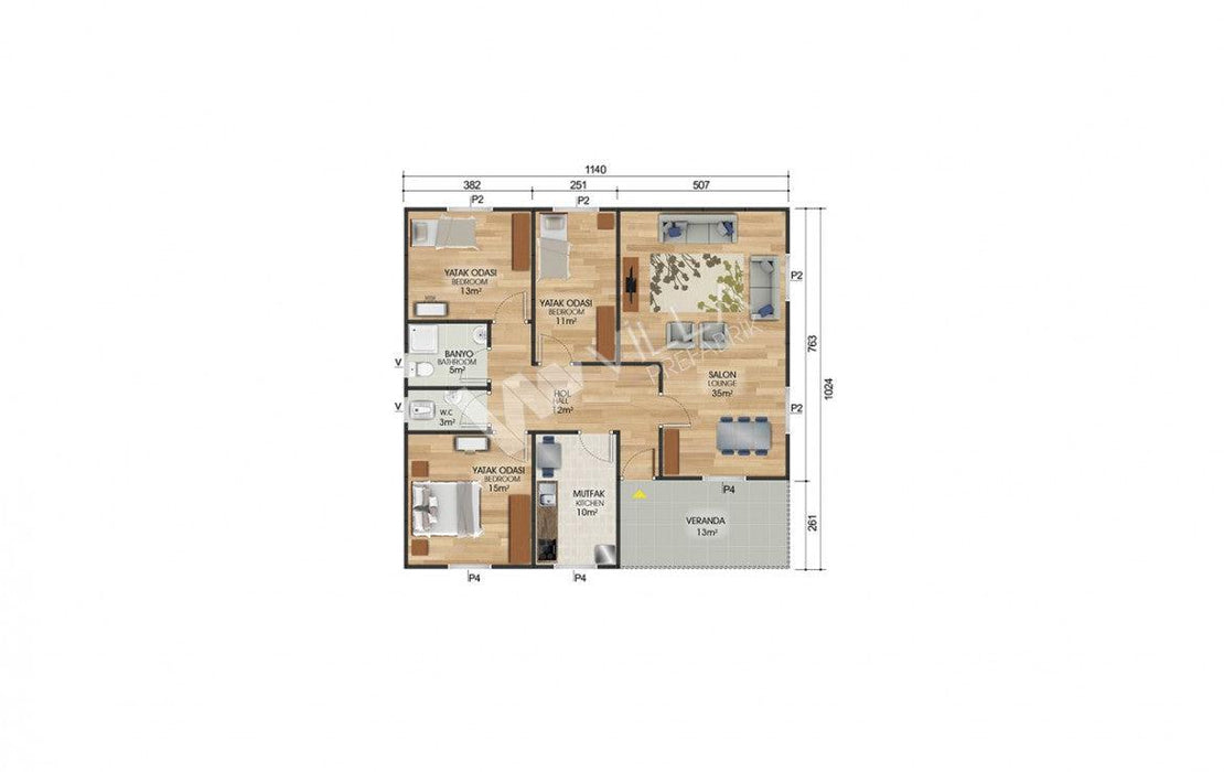 117 m² Tek Katlı Prefabrik Ev